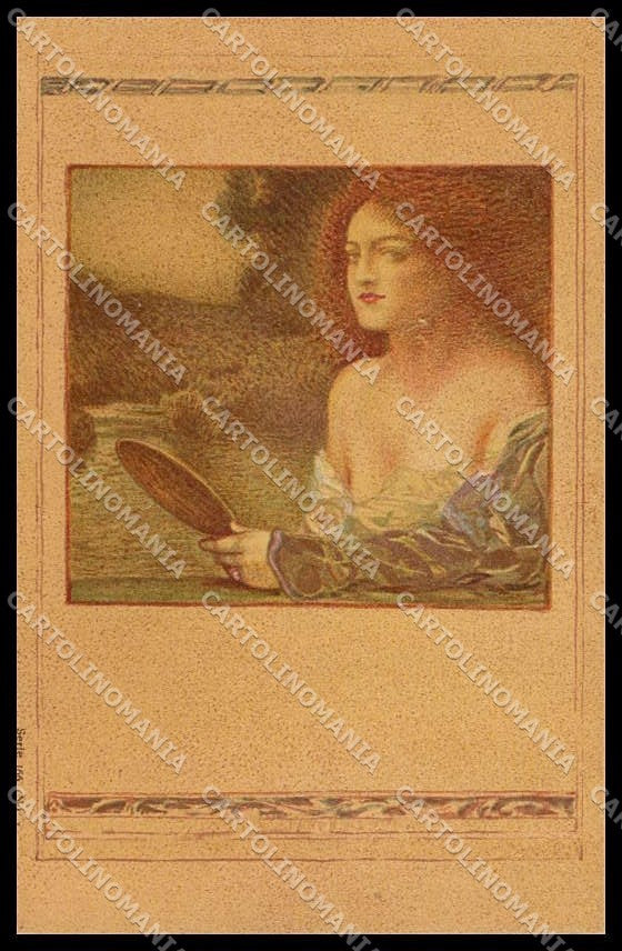 Illustratori Artist Signed Kempf Lady Art Nouveau serie 166-1 TRIMMED pc ZG6712 – fronte