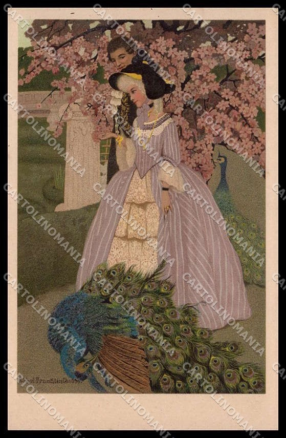 Artist Signed Ethel Franklin Betts Lady Peacock M M Vienne 290 ABRADED pc ZG6724 – fronte
