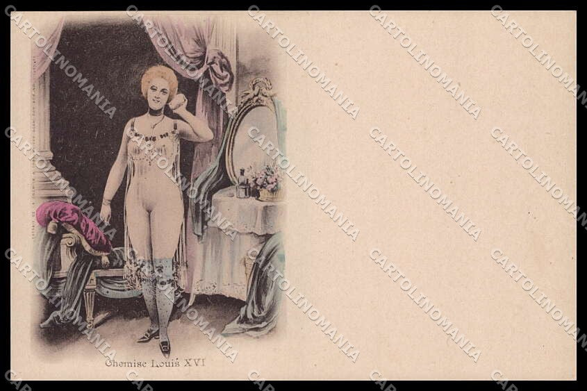 Artist Signed Le Riverend Risque Lady Chemise Mode Make up Puff cartolina ZG6742 – fronte