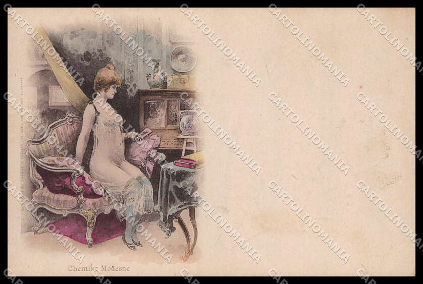 Illustratori Artist Signed Le Riverend Risque Lady Chemise Mode cartolina ZG6744 – fronte