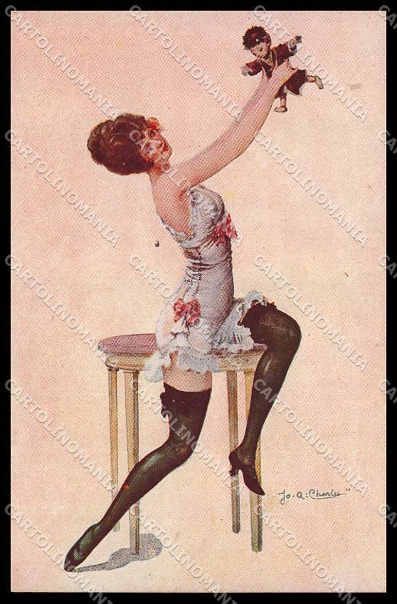 Illustratori Artist Signed Jo A. Charlet Risque Lady Doll serie 4-18 pc ZG6755 – fronte