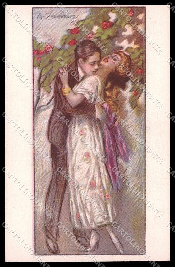 Illustratori Artist Signed A. Zandrino Lady Kissing Couple serie 89-6 pc ZG6769 – fronte