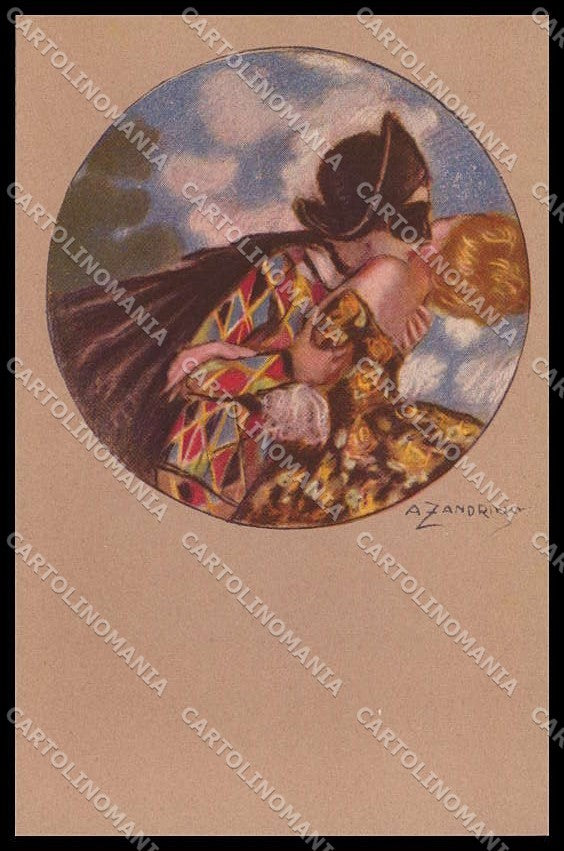 Illustratori Artist Signed A Zandrino Lady Carnival Harlequin 93-4 pc ZG6770 – fronte