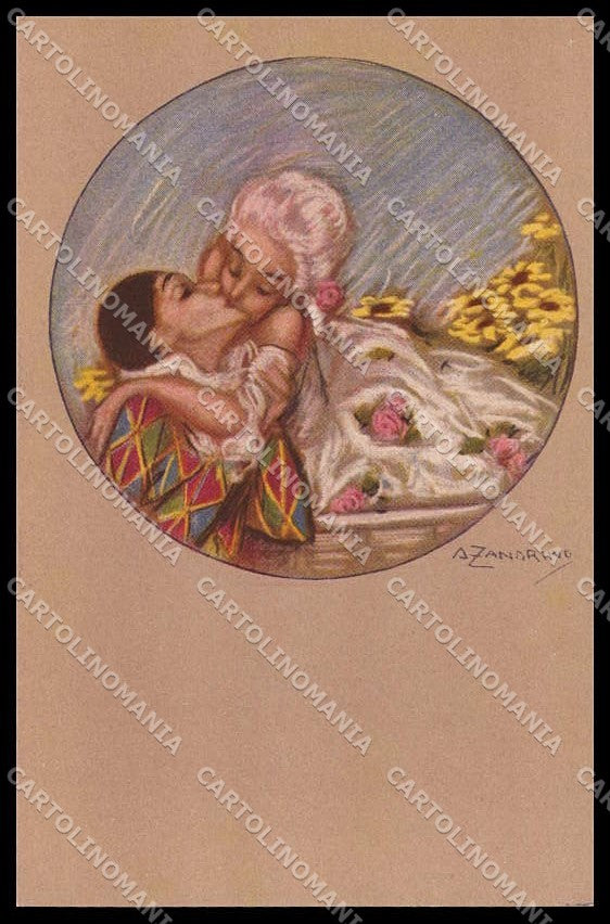 Illustratori Artist Signed A Zandrino Lady Carnival Harlequin 93-1 pc ZG6772 – fronte