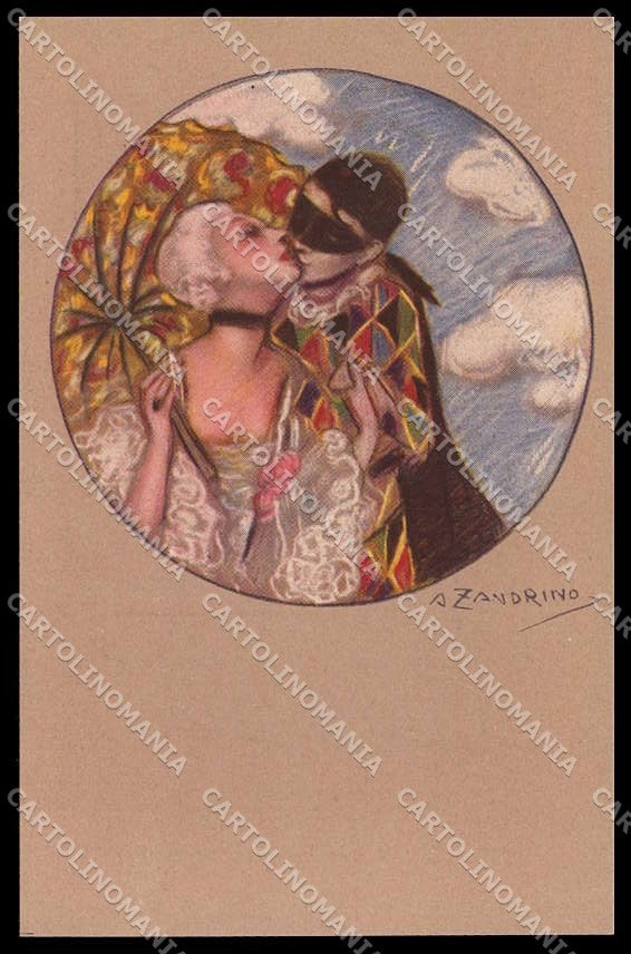 Illustratori Artist Signed A Zandrino Lady Carnival Harlequin 93-6 pc ZG6775 – fronte