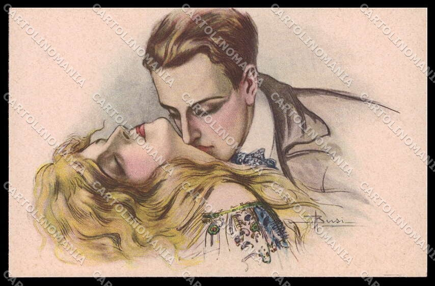 Illustratori Artist Signed Busi Lady Kissing Couple serie 124 pc ZG6782 – fronte