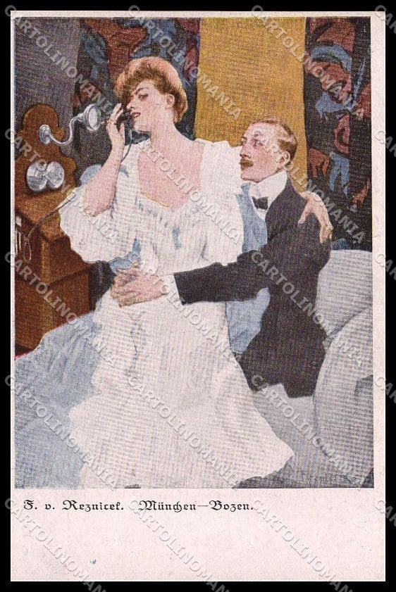Artist Signed F. v. Reznicek Lady Romantic Couple Phone serie 1050 pc ZG6814 – fronte