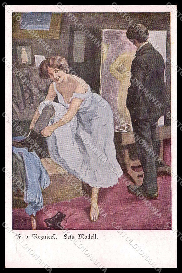 Artist Signed F. v. Reznicek Lady Romantic Couple 1045 pc ZG6816 – fronte