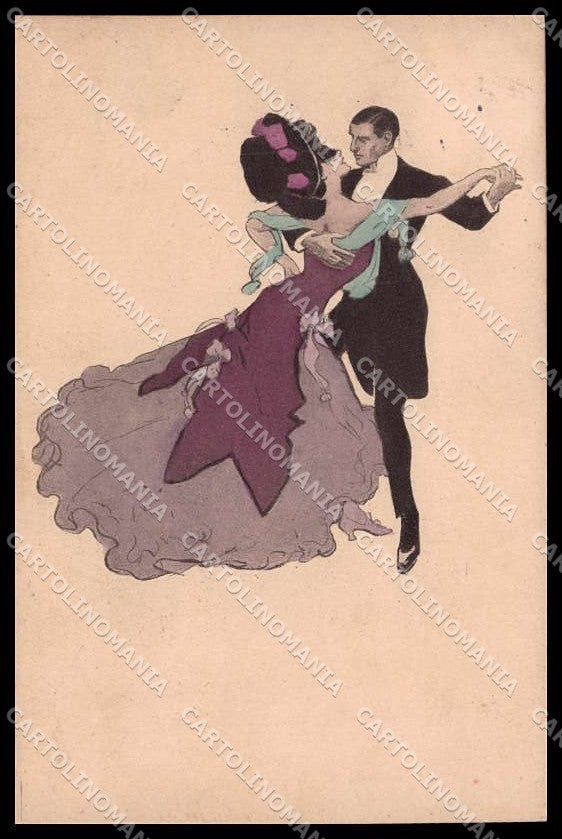 Artist Signed Reznicek Lady Romantic Couple Dance Simplicissimus XIV 5 pc ZG6817 – fronte