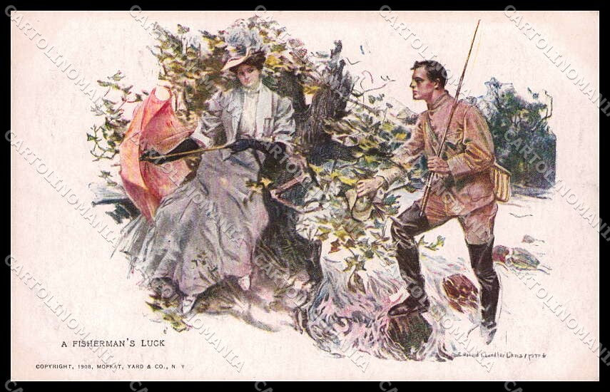 Artist Signed H. C. Christy Fashion Lady A Fisherman's Luck pc ZG6880 – fronte