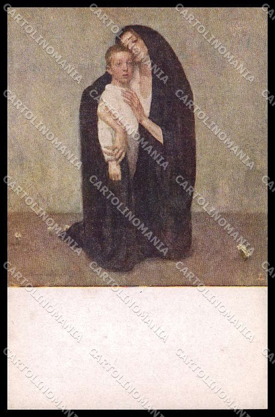 Illustratori Artist Signed G.E. Malerba La PietÃ  Lady Child cartolina ZG6955 – fronte