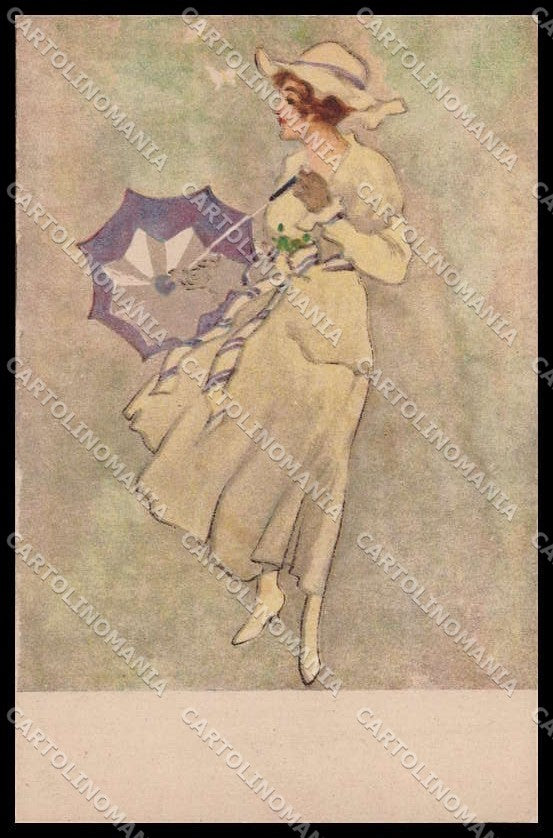 Illustratori Artist Signed Fashion Lady Art Deco Umbrella serie 2919 pc ZG7003 – fronte