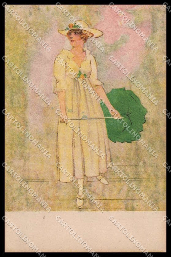 Illustratori Artist Signed Fashion Lady Art Deco Umbrella serie 2919 pc ZG7004 – fronte