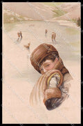Illustratori Artist Signed Monestier Lady Winter Landscape serie 810-2 pc ZG7022 – fronte
