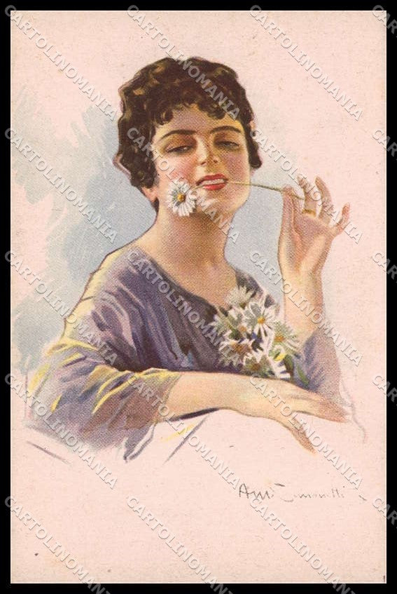 Illustratori Artist Signed Simonetti Fashion Lady Flowers serie 227-1 pc ZG7023 – fronte