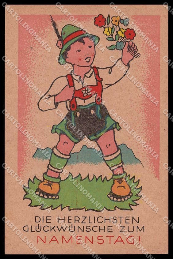 Illustratori Artist Signed Boy Mountain Bambino Namenstag cartolina ZG7067 – fronte
