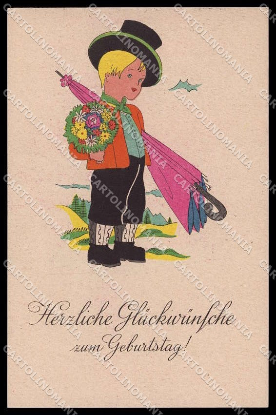 Illustratori Artist Signed Boy Mountain Bambino cartolina ZG7068 – fronte