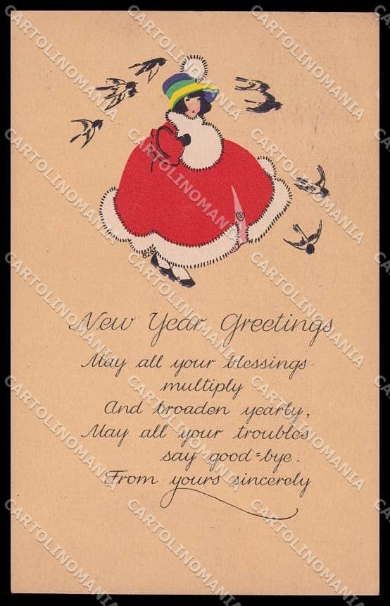 Illustratori Artist Signed Girl New Year Greetings Christmas cartolina ZG7087 – fronte