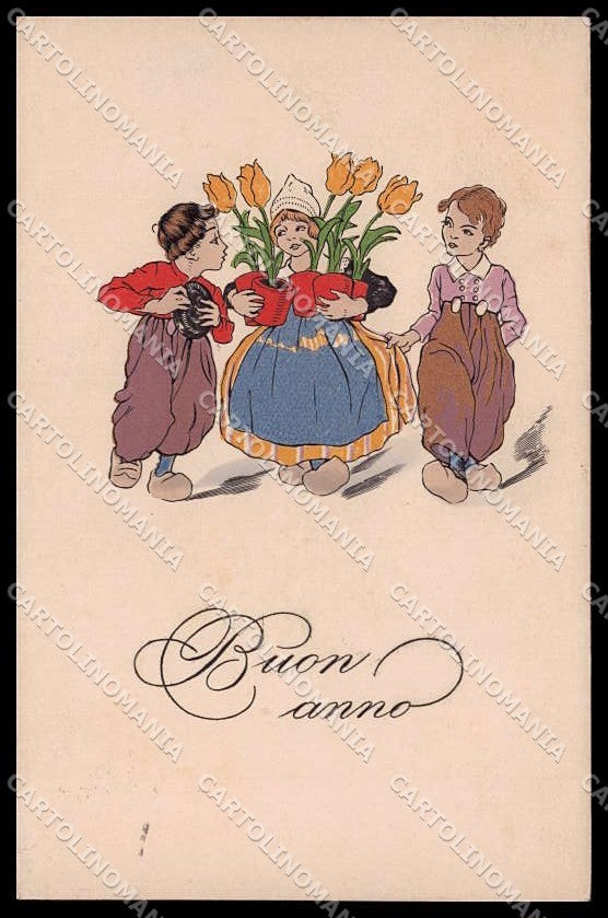 Illustratori Artist Signed Dutch Children New Year Bambini cartolina ZG7099 – fronte