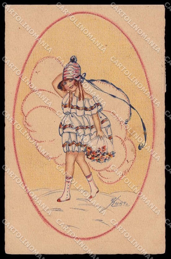 Illustratori Artist Signed E. Kurt Girl CORNER CREASED cartolina ZG7123 – fronte