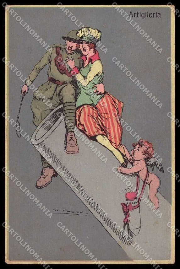 Artist Signed G. Toppi Lady Soldier Artiglieria Propaganda WW1pc ZG7131 – fronte