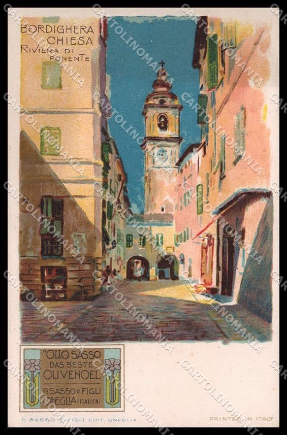 Illustratori Artist Signed Chiattone Art Nouveau Bordighera Olio Sasso pc ZG7151 – fronte