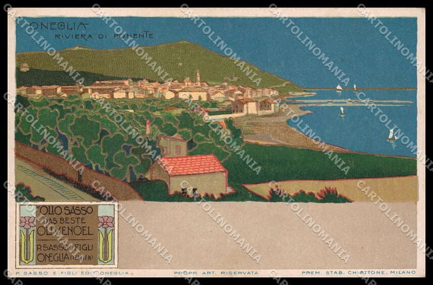 Illustratori Artist Signed Chiattone Art Nouveau Oneglia Olio Sasso pc ZG7152 – fronte