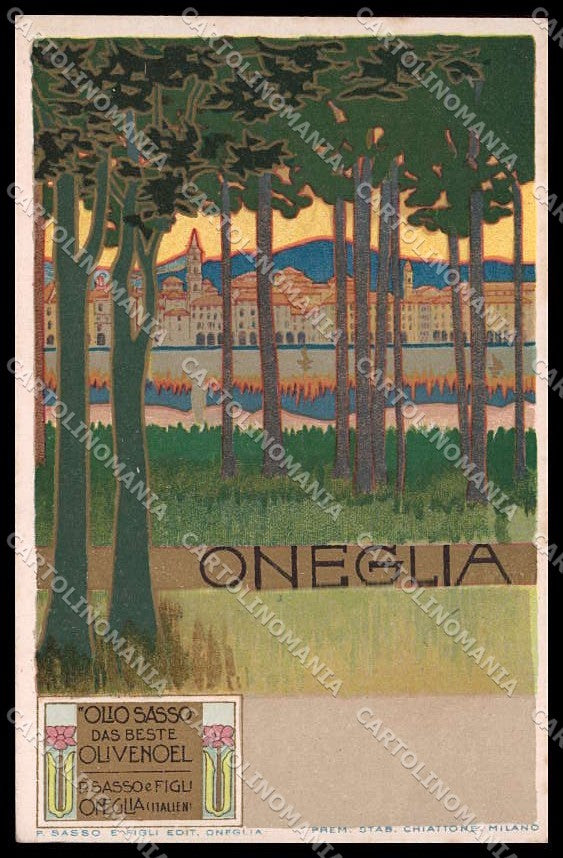 Illustratori Artist Signed Chiattone Art Nouveau Oneglia Olio Sasso pc ZG7153 – fronte