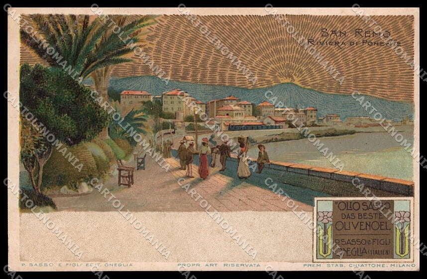 Illustratori Artist Signed Chiattone Art Nouveau Sanremo Olio Sasso pc ZG7157 – fronte