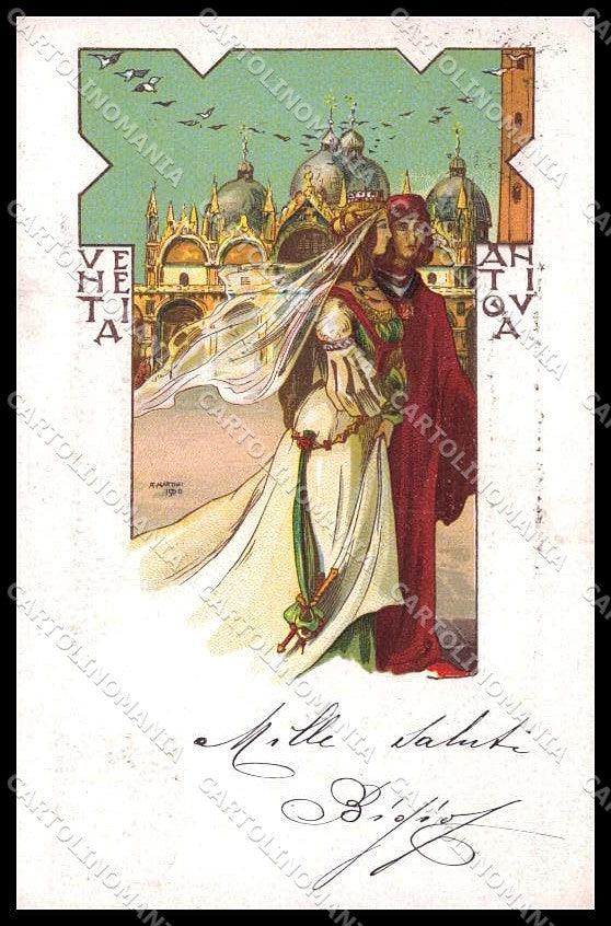 Illustratori Artist Signed Martini Venetia Antiqua Venezia Lady cartolina ZG7173 – fronte