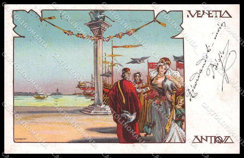 Illustratori Artist Signed Martini Venetia Antiqua Venezia Lady cartolina ZG7179 – fronte