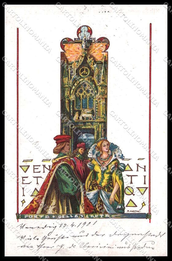 Illustratori Artist Signed Martini Venetia Antiqua Venezia Lady cartolina ZG7181 – fronte