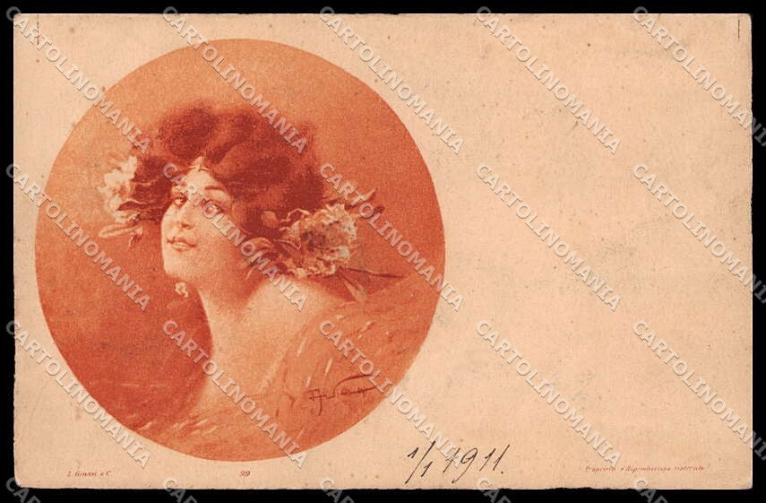 Illustratori Artist Signed Villa Art Nouveau Lady serie 99 cartolina ZG7191 – fronte