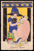 Artist Signed T. Maybor ? Girl Easter Egg Hand Painted CORNER CREASED pc ZG7204 – fronte