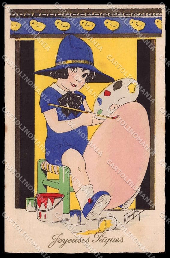 Artist Signed T. Maybor ? Girl Easter Egg Hand Painted CORNER CREASED pc ZG7204 – fronte