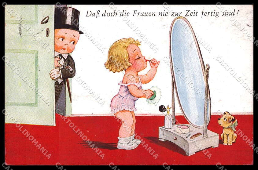 Illustratori Artist Signed Children Girl Make up Puff WSSB 8455-3 pc ZG7211 – fronte
