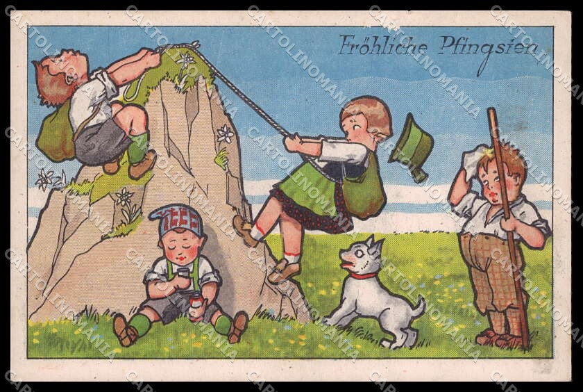 Illustratori Artist Signed Children Mountain ABRADED cartolina ZG7215 – fronte