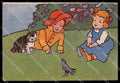 Illustratori Artist Signed Children Cat Bird TS cartolina ZG7224 – fronte