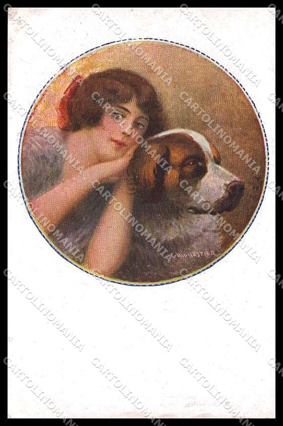 Illustratori Artist Signed Monestier Lady St. Bernard Dog 36-3 ABRADED pc ZG7247 – fronte