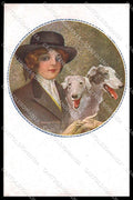 Illustratori Artist Signed Monestier Lady Borzoi Dog 36-6 UNGLUED pc ZG7250 – fronte