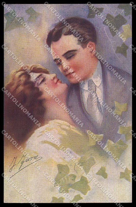 Illustratori Artist Signed Favre Lady Kissing Couple serie 889 cartolina ZG7256 – fronte