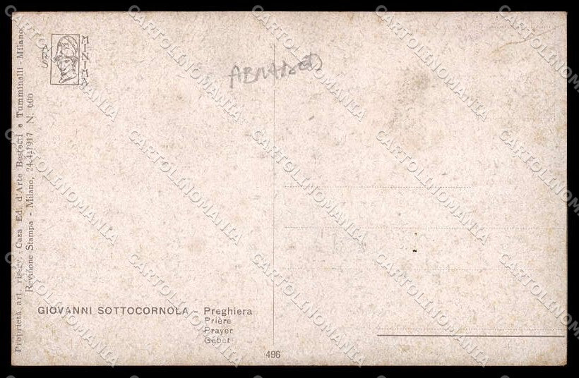 Artist Signed G. Sottocornola Lady Ars Minima serie 496 ABRADED pc ZG7267 – retro