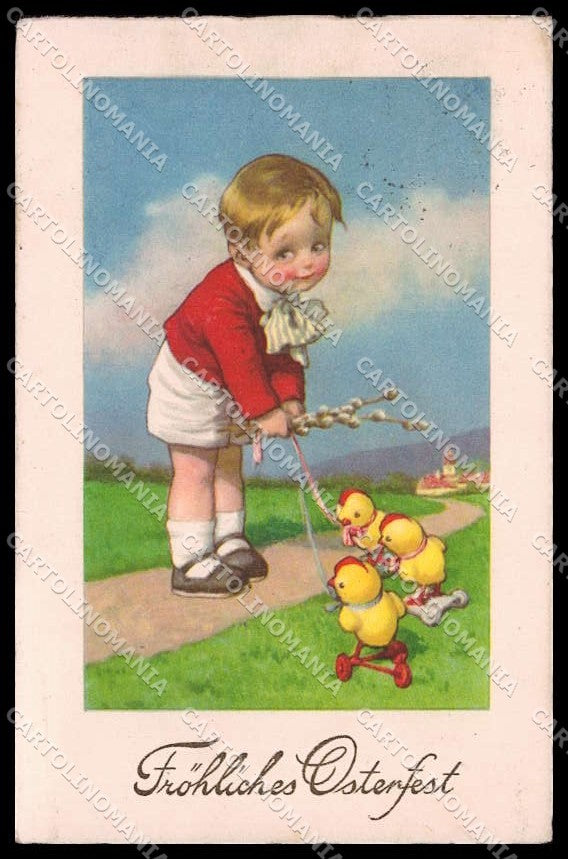 Illustratori Artist Signed Feiertag Boy Chicks Easter BKWI 4763-2 pc ZG7268 – fronte
