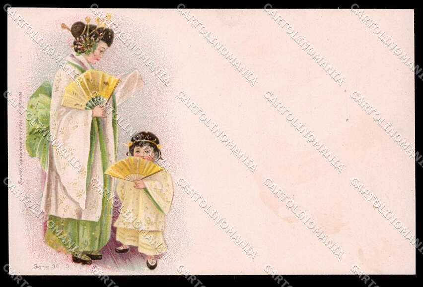 Illustratori Artist Signed Lady Girl Geisha Wezel serie 39-3 ABRADED pc ZG7284 – fronte