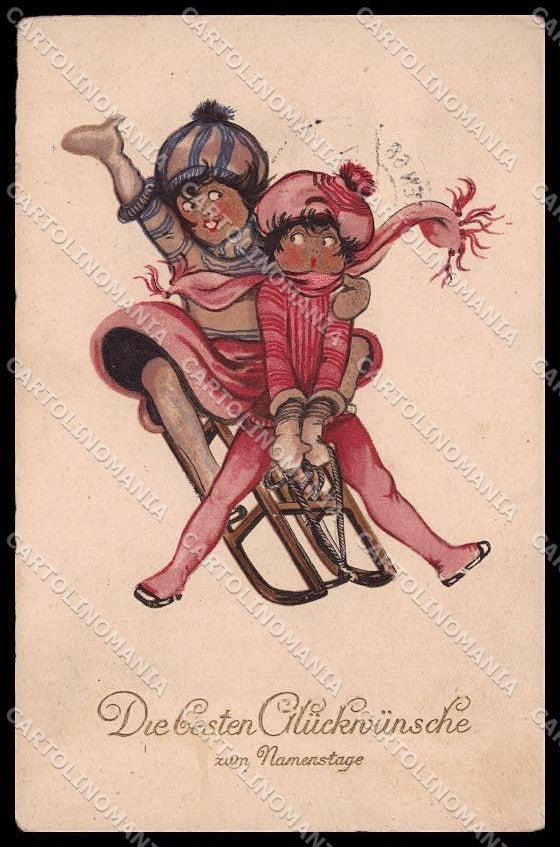 Illustratori Artist Signed Children Sled Pittius Published cartolina ZG7299 – fronte
