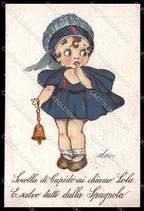 Illustratori Artist Signed Deo Girl Red Cross Nurse Spagnola WRINKLES pc ZG7356 – fronte