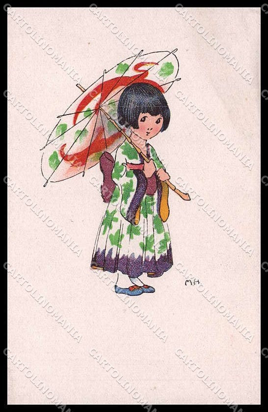 Illustratori Artist Signed M H Girl Geisha serie 1334-5 cartolina ZG7370 – fronte