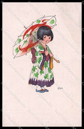 Illustratori Artist Signed M H Girl Geisha serie 1334-5 cartolina ZG7370 – fronte