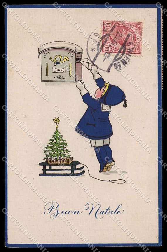 Artist Signed Baumgarten ? Boy Christmas Mail Box EAS 4827 pc ZG7372 – fronte