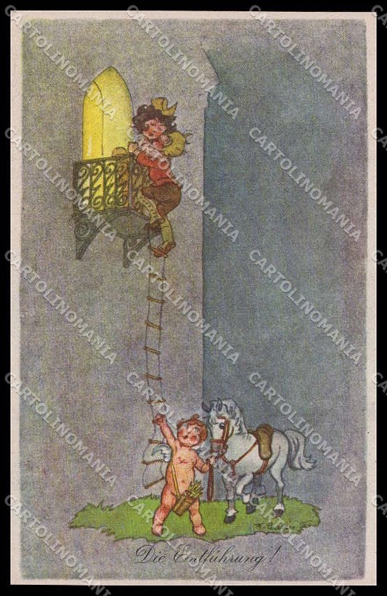 Illustratori Artist Signed Gareis Children Cupid Horse BKWI 373-1 pc ZG7377 – fronte